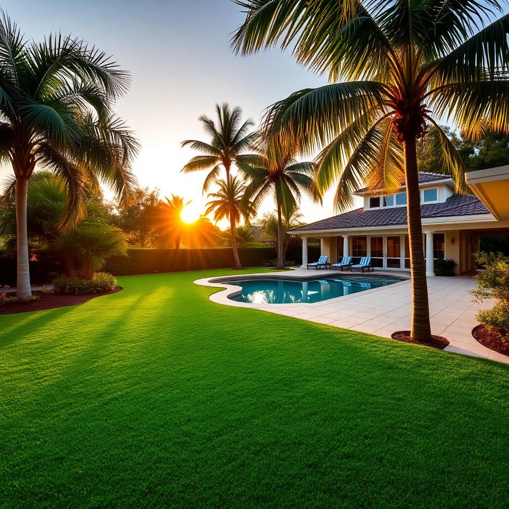 Pristine Boca Raton backyard with pool and palm trees